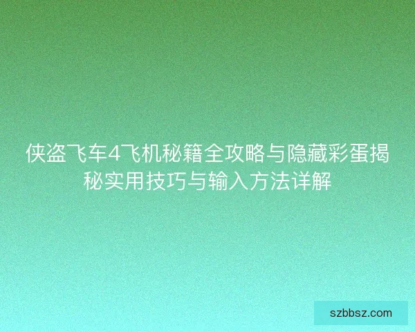 侠盗飞车4飞机秘籍全攻略与隐藏彩蛋揭秘实用技巧与输入方法详解